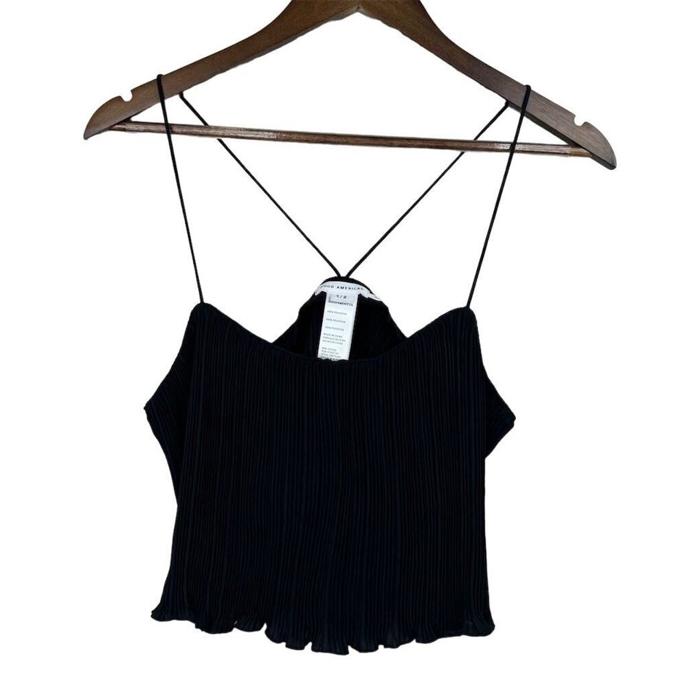 Good American Women's Black Plissé Cropped Tank‎ Top Size 1
